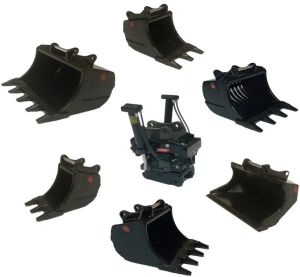 GF108-SET1 - Ensemble OILQUICK Tiltrotateur OQTR-33 avec différents godets pour pelle de 24 à 33 Tonnes