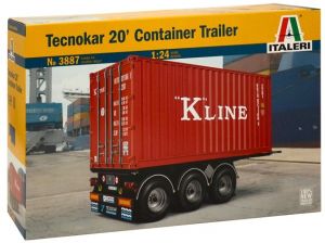 Remorque porte container TECNOKAR 3 essieux avec container 20 pieds Kline maquette à monter et à peindre