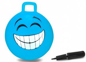 JAM460458 - Balle rebondissante Smiley bleu avec pompe
