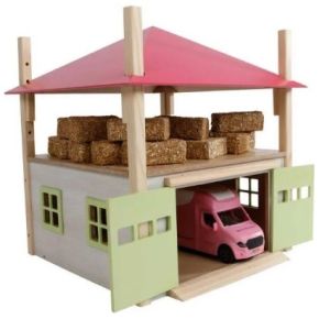 Batiment avec garage et grenier rose ( Toit amovible vendu sans accessoires )