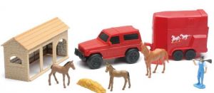 Coffret de la ferme avec un personnage ,un 4x4 , un van , des chevaux et accessoires
