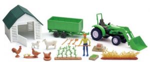 Coffret de la ferme avec animaux tracteur vert et remorque fermier et bâtiment