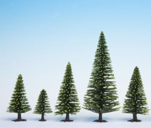 Lot de 5 sapins vert clair de hauteur 5 à 9cm