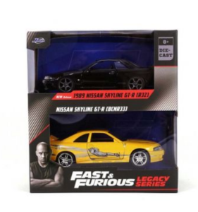 JAD35696 - TWIN PACK - NISSAN Skyline TT-R R32 1989 Noir et NISSAN Skyline GT-R R33 jaune FAST and FURIOUS