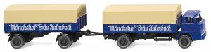 WIK041701 - HENSCHEL 4x2 plateau à ridelle baché avec remorque 2 essieux à ridelle bachée Monchshof Brau Kulmbach