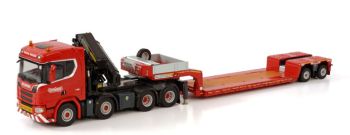 WSI02-2938 - SCANIA R CR20N 8x4 NOOTEBOOM avec remorque surbaissée 2 essieux et palfinger pk 150002 sh