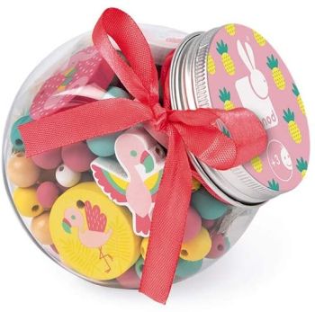 JAN06666 - Pot de perles Oiseaux Flamants roses