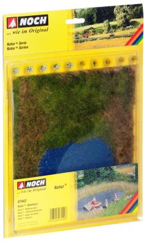 NOC07442 - Étang mare 22x20cm avec 5 touffes d'herbe jaunes et 5 blanches sans personnages