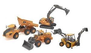 ARCHIVE143 - Coffret 4 VOLVO Tombereau, Pelle, Chargeur, Tractopelle