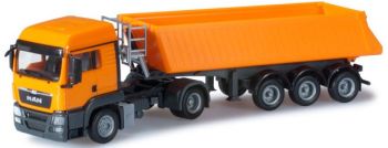 HER302920 - MAN TGS LX Euro 4x2 Avec Remorque 3 Essieux Orange Ech:1/87