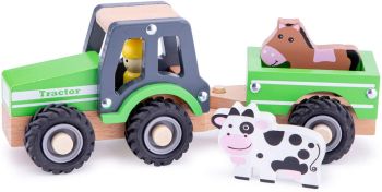 NCT11941 - Tracteur avec remorque et animaux en bois