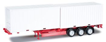HER076494 - Remorque Porte Containers 40 pieds Avec 2 Containers 20 Pieds "Blanc" Ech:1/87