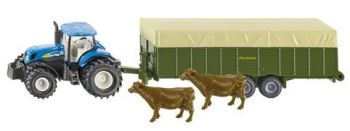 SIK1863 - NEW HOLLAND T7070 Avec bétaillére et 2 vaches Ech:1/87