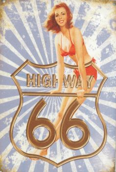 IES16M - Plaque tôlée : Pin-Up "Highway 66"