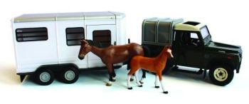 BRI42835 - LAND ROVER NOIR Avec 1 van 2 Essieux  et 2 chevaux Ech:1/16 Compatible avec les articles BRUDER