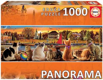 EDU18001 - Puzzle 1000 Pièces Panoramique Chats sur le quai
