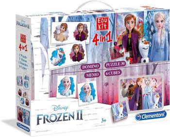 CLE18059 - EDUKIT – 4 en 1 domino mémo Puzzle 30 Pièces et 6 cubes LA REINE DES NEIGES 2