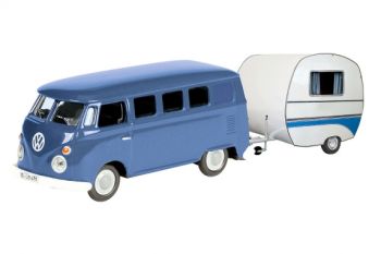 SCH26105 - VW T1 Bus "Bleu et blanc" avec Caravane "Blanche et Bleu"