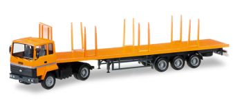 HER305037 - FORD Transconti Avec Remorque Plateau 3 Essieux "Orange" Ech:1/87