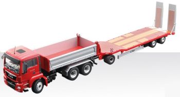 CON77222 - MAN TGS 6x4 Benne avec Porte engins FLIEGL 3 Essieux "ROUGE"