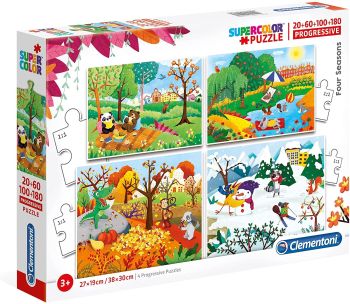 CLE21408 - 4 Puzzles 20-60-100-180 Pièces – Les 4 saisons