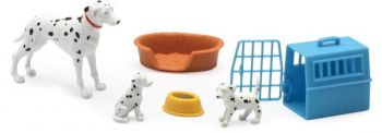 NEW34132F - Coffret avec 1 Chien , 2 Chiots avec panier et accessoires