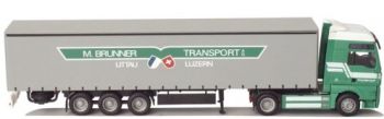 AWM55077 - MAN TGA XXL 4x2 Avec remorque 3 Essieux bachée "BRUNER" Ech:1/87