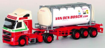 AWM7377.82 - VOLVO FH12 Globetrotter 4x2 Avec remorque 3 Essieux et container citerne "VAN DEN BOSCH" Ech:1/87