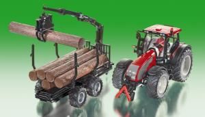 SIK3869 - Coffret VALTRA T191 Rouge avec Chauffeur et Remorque Forestière Noire - Série Spéciale