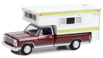 GREEN30409 - DODGE Ram D-250 royal Pick-up rouge 1981 avec grand camping car sous blister