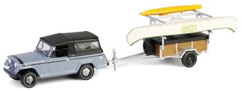 GREEN32320-B - JEEP Jeepster Commando SC-1 avec remorque et accessoires 1968 gris de la série HITCH & TOW sous blister
