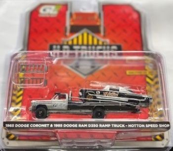 GREEN33260-A-GRIS - DODGE Ram D350 1985 avec DODGE Coronet 1965 gris - HOTTON SPEED SHOP de la série H.D TRUCKS sous blister