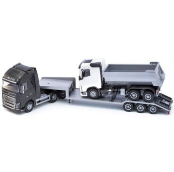 EMEK33713 - VOLVO FH16 6x4 noir avec porte-engin 3 essieux et camion benne 6x4