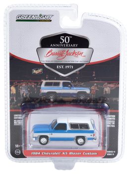 GREEN37270-D - CHEVROLET K5 Blazer custom 1984 Bleu et blanc de la série 50eme anniversaire de BARRETT JACKSON sous blister