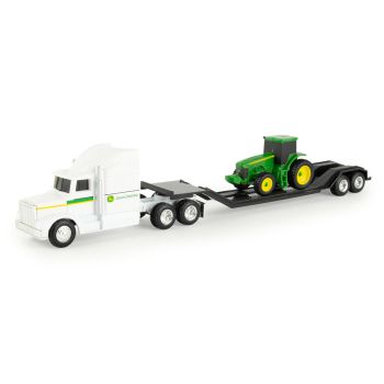 ERT37382BLANC - Camion blanc 6x4 avec porte engins et tracteur JOHN DEERE