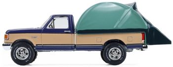 GREEN38080-D - FORD F-150 XLT Lariat 1987 bleu et beige avec tente de toit de la série THE GREAT OUTDOORS sous blister