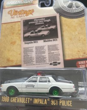 GREEN39130-EVERT - CHEVROLET Impala 9C1 Police 1980 jantes vertes de la série VINTAGE AD CARS sous blister