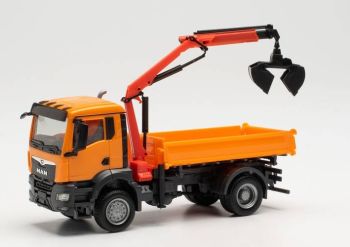 HER314671 - MAN TGS NN porteur 4x2 avec grue de chargement orange