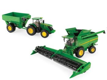 BRI47358 - JOHN DEERE 7240R avec remorque à grains et Moissonneuse JOHN DEERE S780