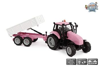 KID510241 - Tracteur rose avec remorque