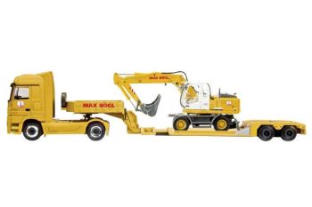 SCH23651 - MERCEDES ACTROS V8 Porte engins avec Pelle LIEBHERR A314.MAX BÖGL.Ech:1/87