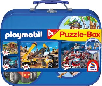 SCM55599 - 4 Puzzles 60 et 100 Pièces PLAYMOBIL Box bleu