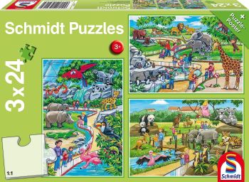 3 Puzzles 24 Pièces Journée au zoo