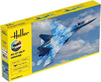 HEL56371 - Kit de démarrage avec peinture et accessoires - Avion de chasse SU-27 UB/P Ukraine à assembler