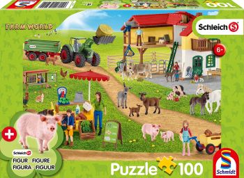 SCM56404 - Puzzle 100 Pièces SHCLEICH Ferme et magasin avec figurine