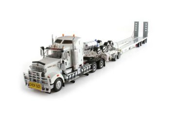 TWH9000 - DRAKE KENWORTH T908 6x4 Blanc Avec DOLLY 4x8 et porte engins Blanc 4 Essieux.