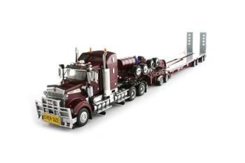 TWH9005 - DRAKE KENWORTH T908 6x4 Bordeaux Avec DOLLY 4x8 et porte engins Bordeaux 4 Essieux.