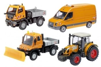 SCH25893 - Lot comprenant 1 MB UNIMOG U20,1 MERCEDES U300 ,1 CLAAS ARION 540 et 1 VOLKSWAGEN CRAFTER.Ech:1/87