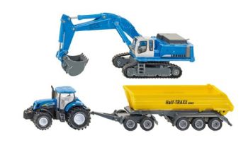SIK1815 - NEW HOLLAND T7070 Avec remorque HALF TRAXX BIMET 3 Essieux et dolly et pelle LIEBHERR 974 litronic