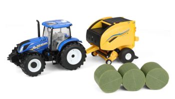 ERT61029 - NEW HOLLAND T6.175 avec presse à balles ronde 561 et 3 balles